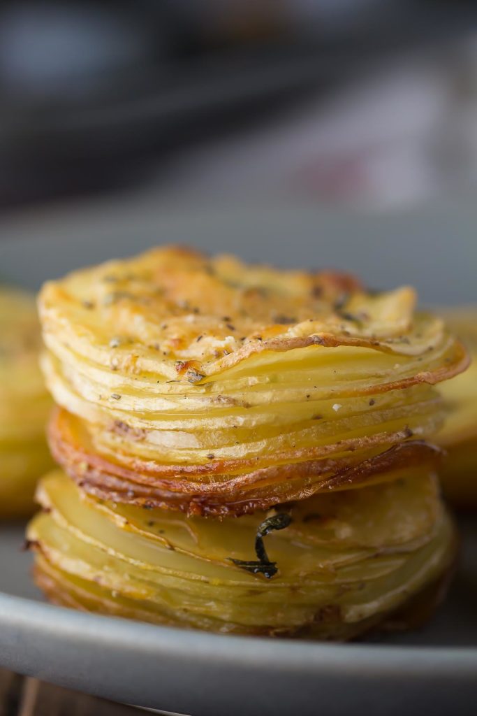 Sweet Peas and Saffron l Parmesan and Rosemary Potato Stacks